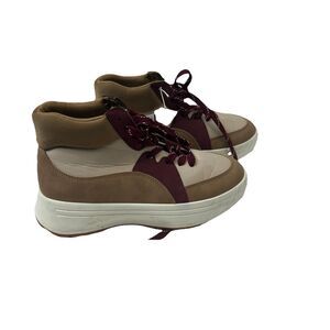 Maurices Womens Platform Sneaker Boots Tan Beige Burgundy Laceup Chunky Sole 7.5